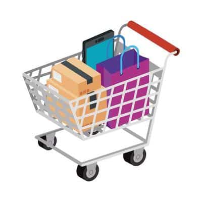 cart shopping with set icons free vector